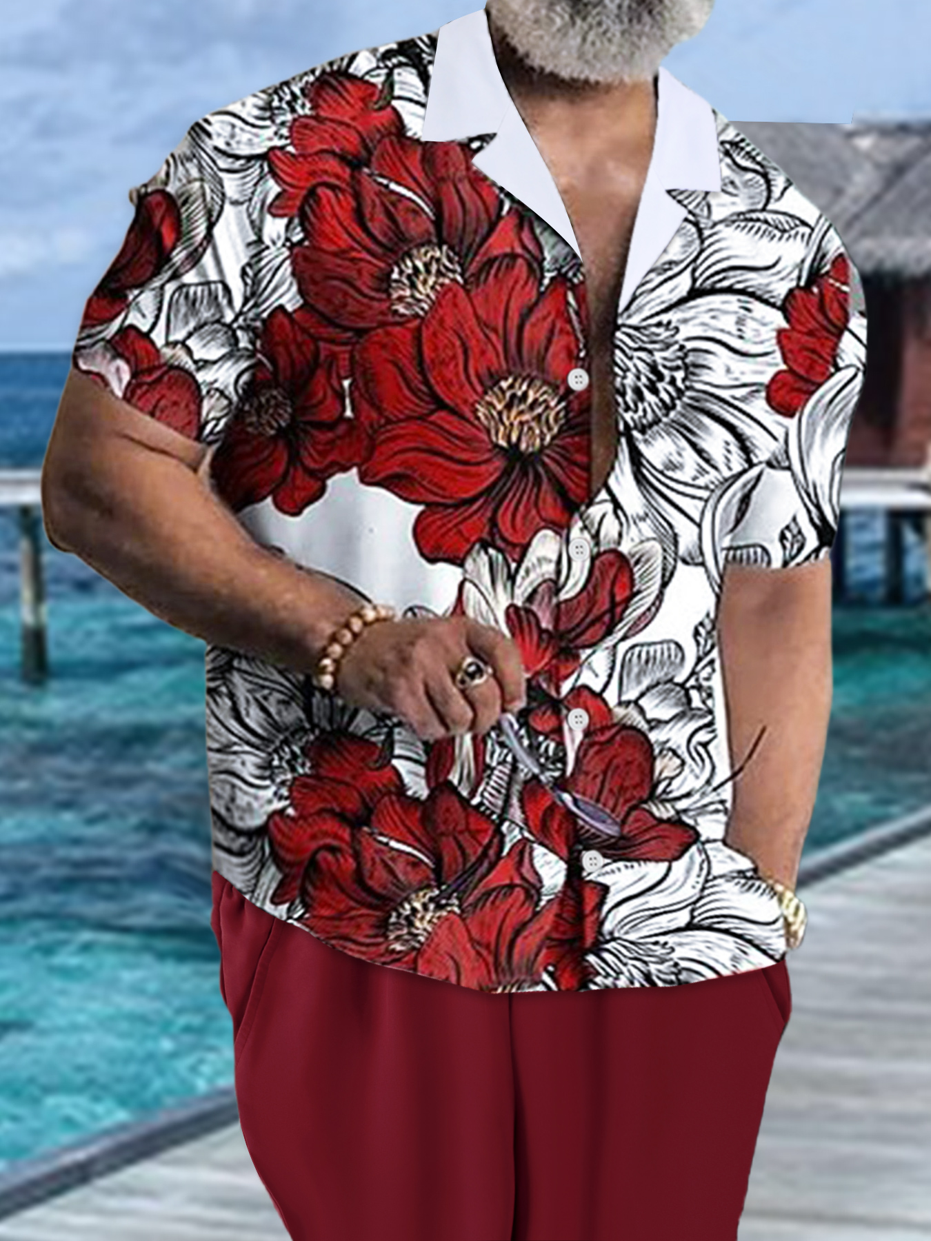 Printed Floral Shirt - Men's Summer Lightweight Breathable Outfit, Bold