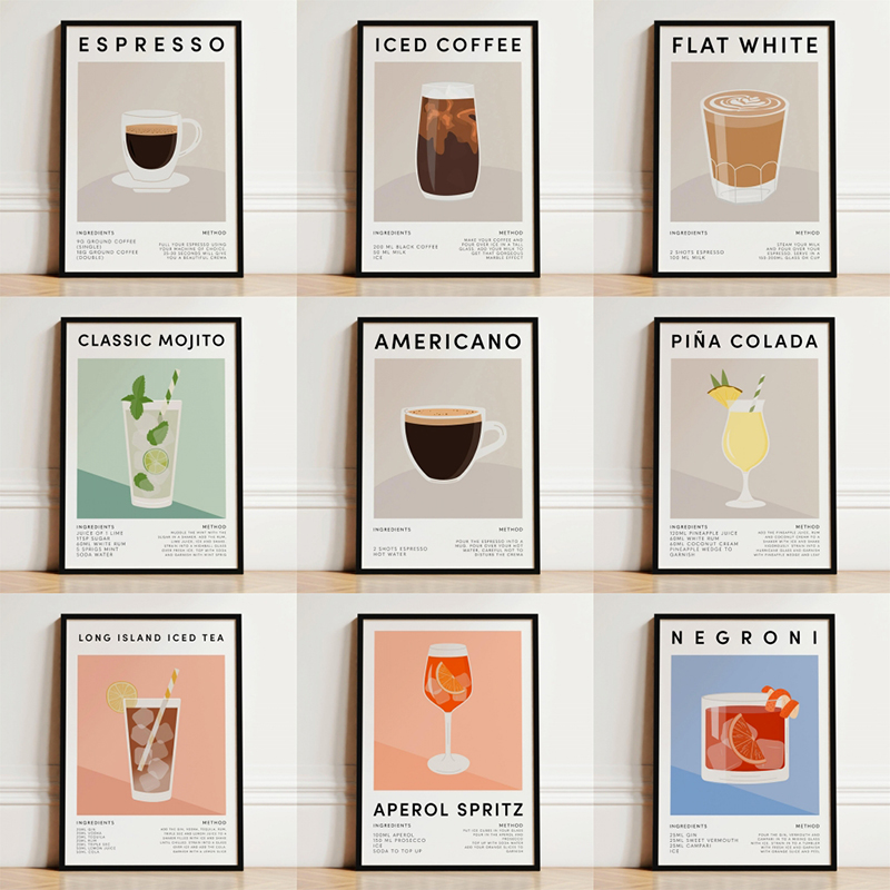 Vintage Fashion Prints For Wall - Vintage Fashioned Cocktail Poster Espresso Coffee