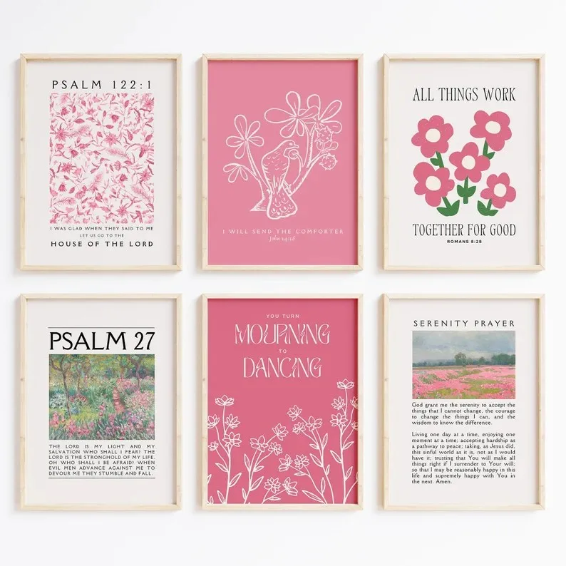 Vintage Fashion Prints For Wall - Minimalist Canvas Posters Pink Christian Verse