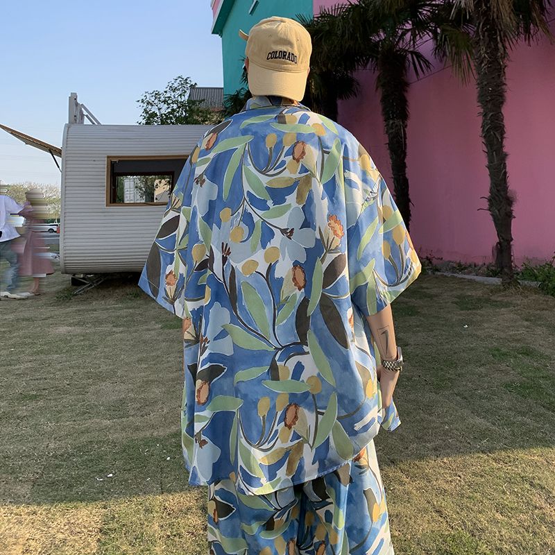 Printed Floral Shirt - Ice Silk Floral Short Sleeve Men's
