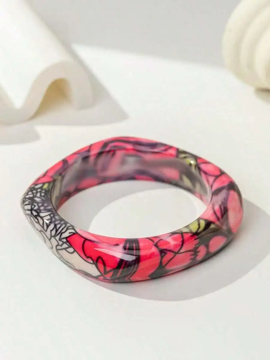 Retro Floral Resin Bangle Aest - Vintage Fashion Retro Outfit avaliação e preço