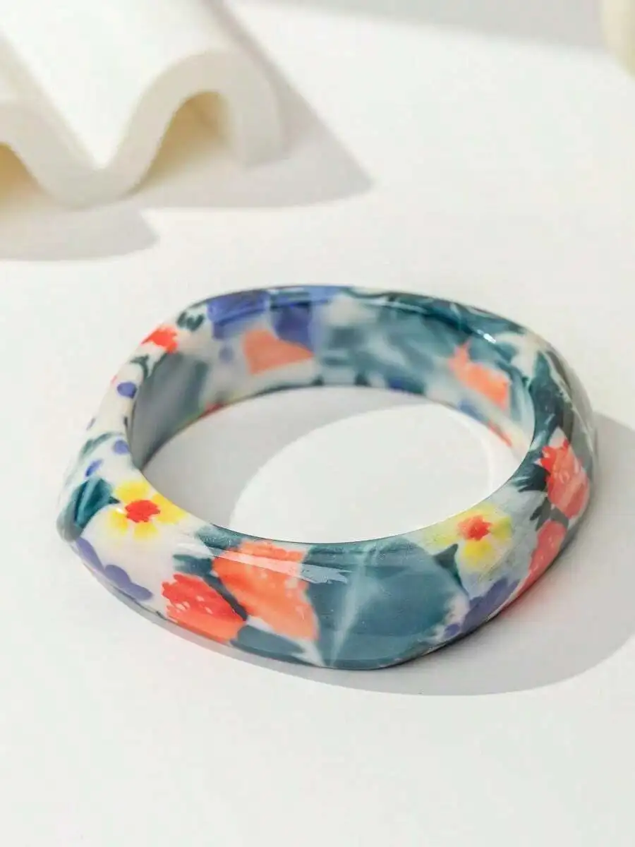 Retro Floral Resin Bangle Aest - Vintage Fashion Retro Outfit avaliação e preço