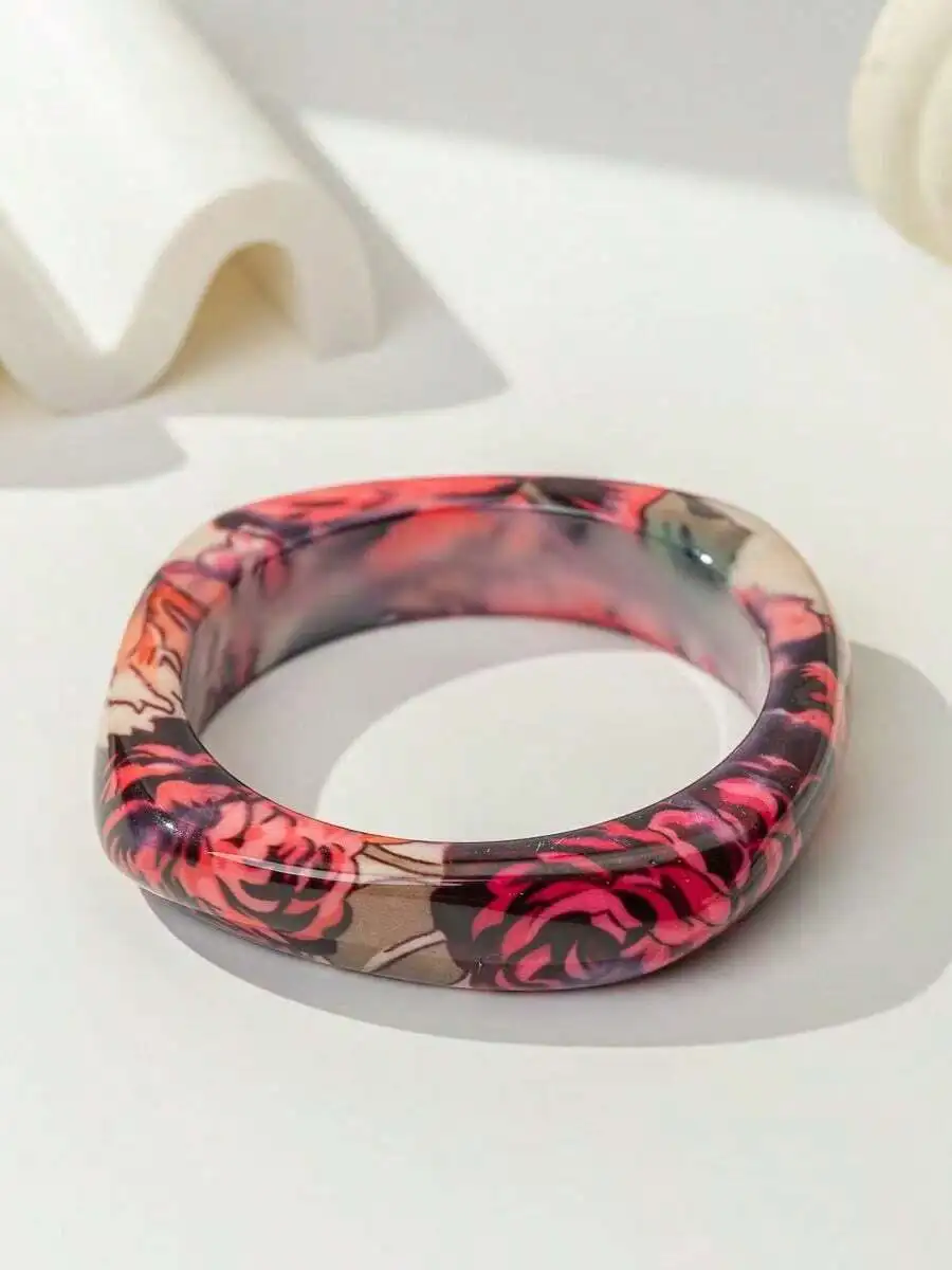 Retro Floral Resin Bangle Aest - Vintage Fashion Retro Outfit avaliação e preço