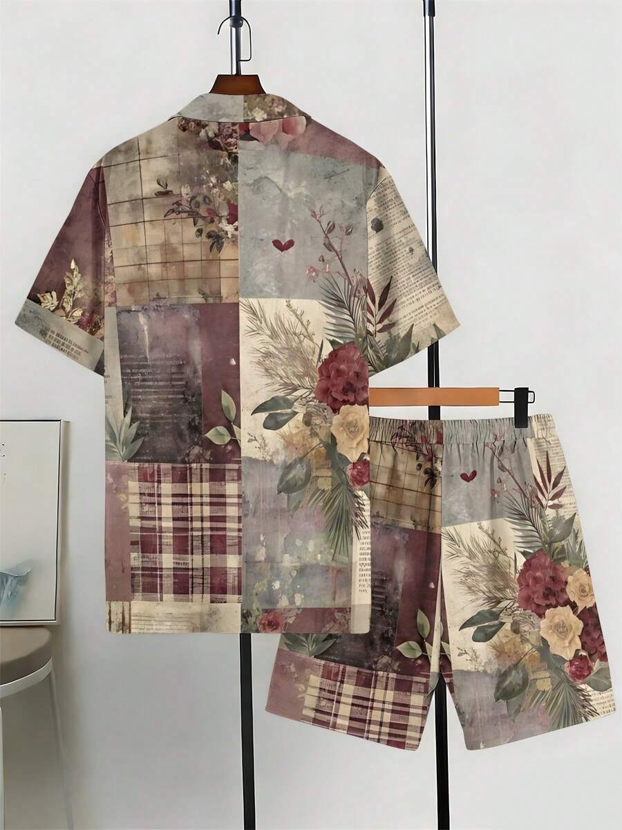 Mens Cuban Collar Shirt And Sh - Printed Floral Shirt avaliação e preço