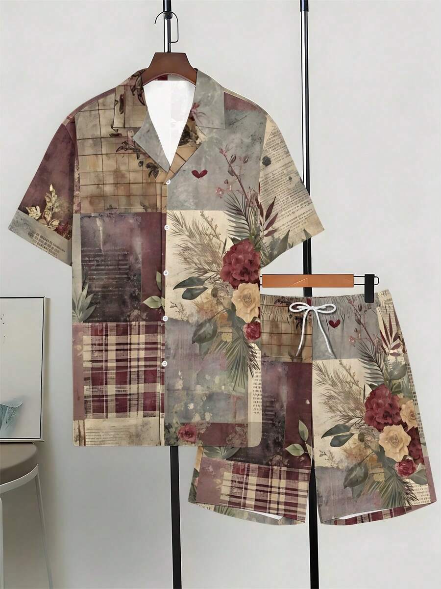 Mens Cuban Collar Shirt And Sh - Printed Floral Shirt avaliação e preço