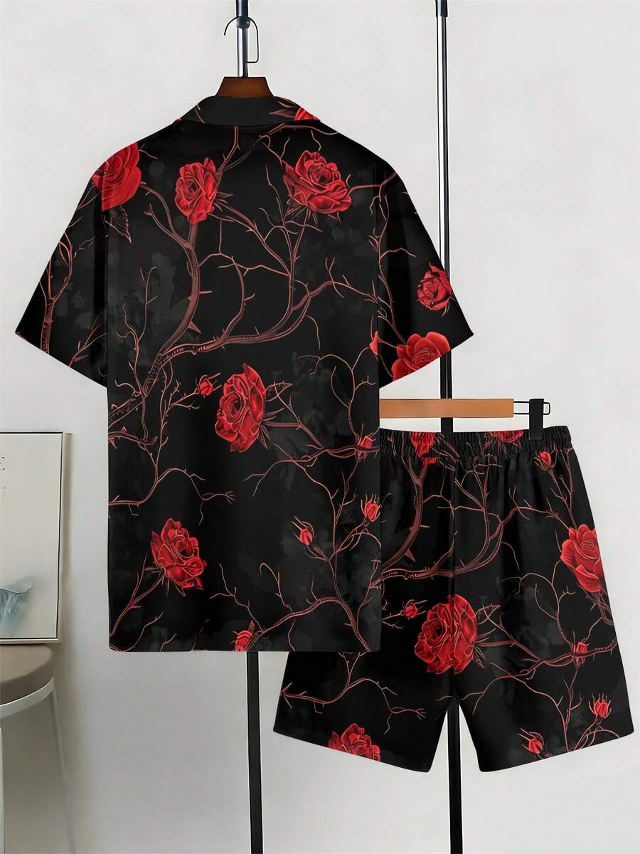 Mens Cuban Collar Shirt And Sh - Printed Floral Shirt avaliação e preço