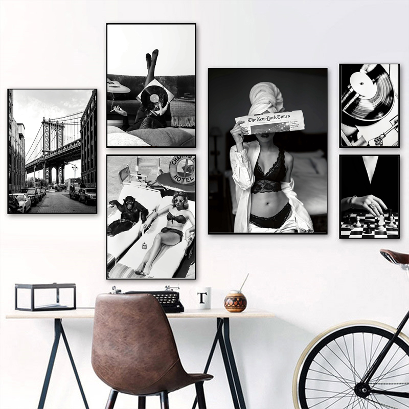 Black and White Vintage Wall A - Vintage Fashion Prints For Wall avaliação e preço