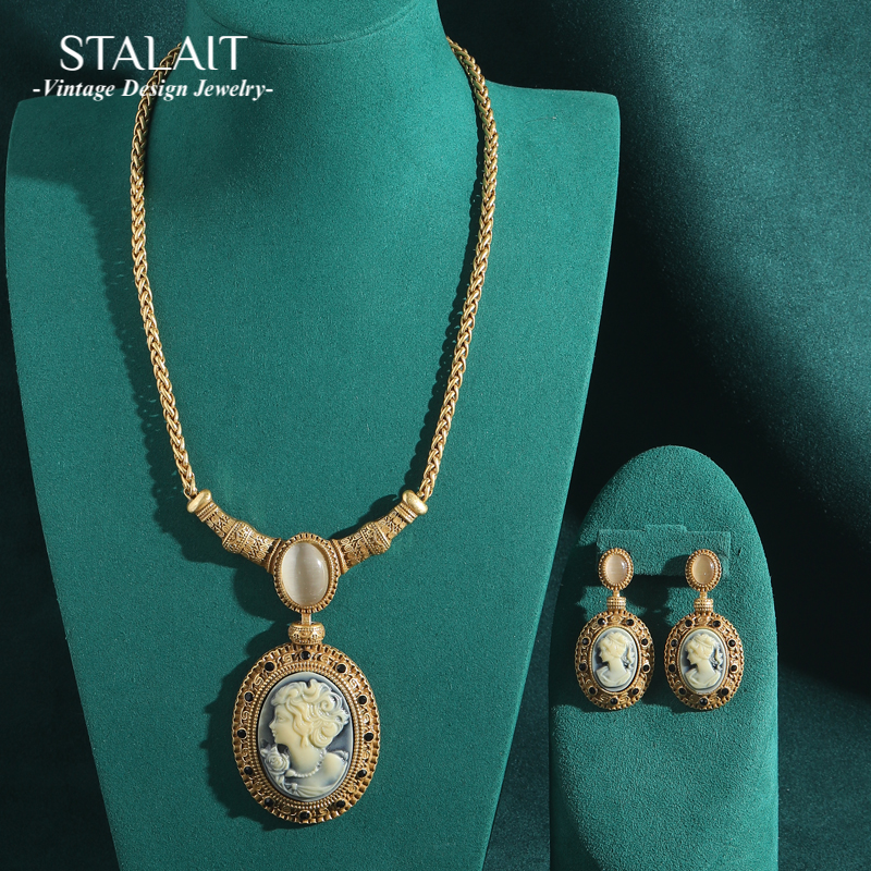 Vintage Cameo Jewelry Sets Nat - Vintage Fashion Retro Outfit avaliação e preço