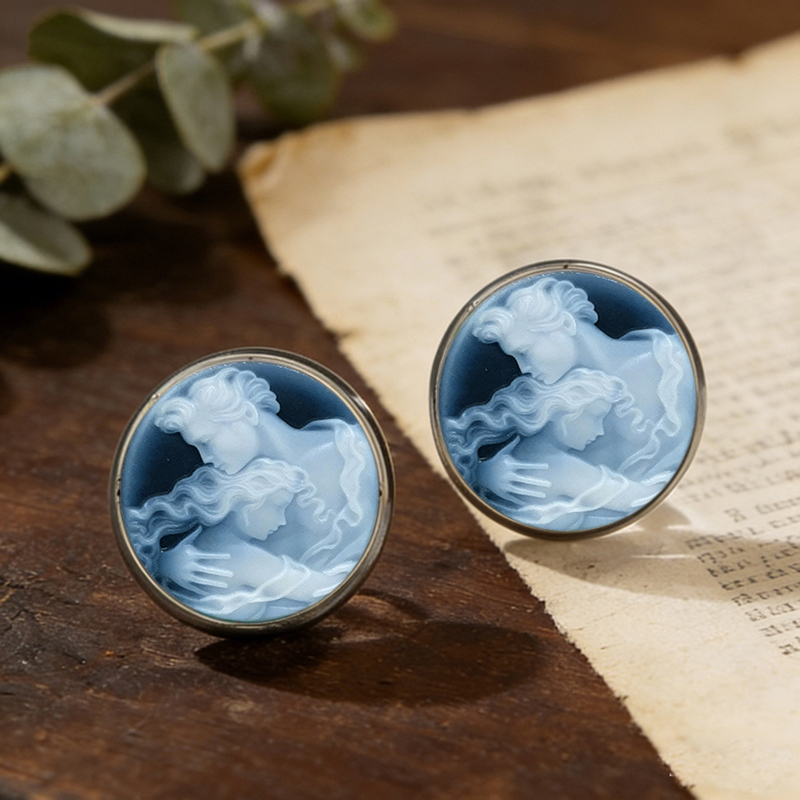 Vintage Cameo Glass Stud Earri - Vintage Victorian Fashion avaliação e preço
