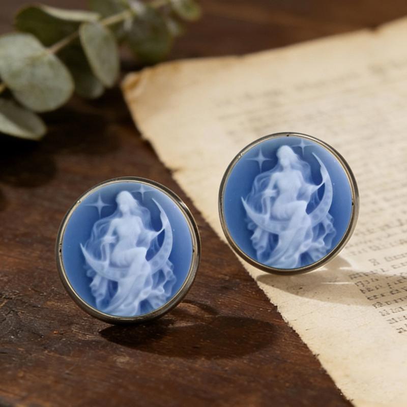 Vintage Cameo Glass Stud Earri - Vintage Victorian Fashion avaliação e preço