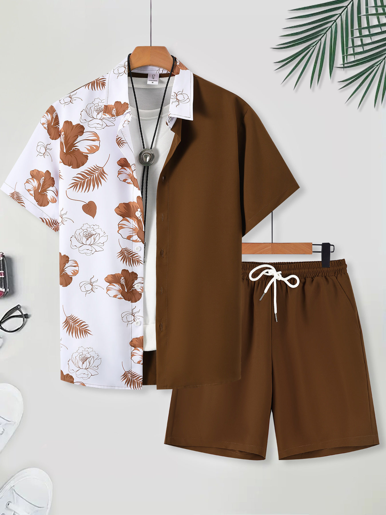 Men's Brown & White Color Bloc - Printed Floral Shirt avaliação e preço