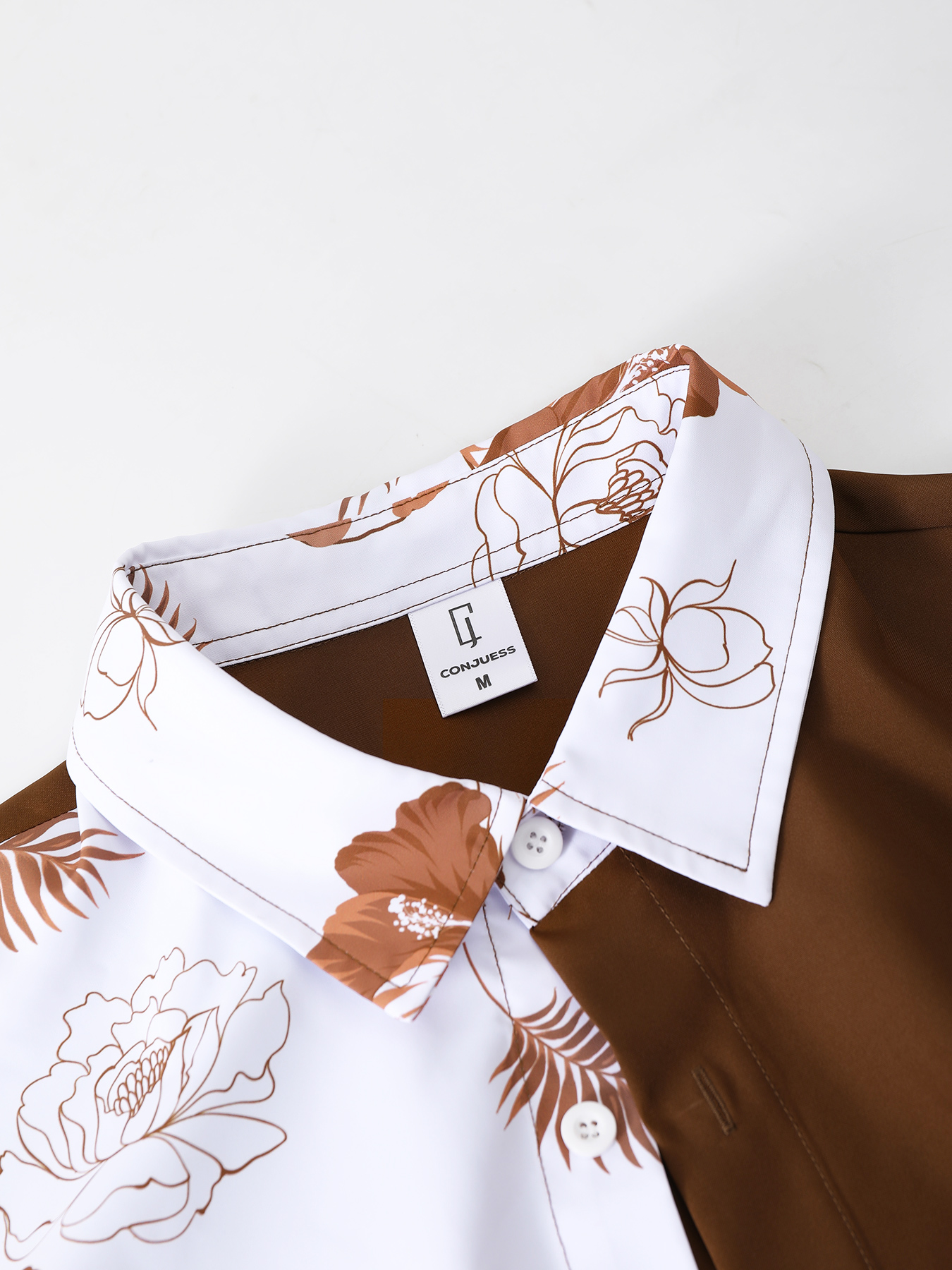 Men's Brown & White Color Bloc - Printed Floral Shirt avaliação e preço
