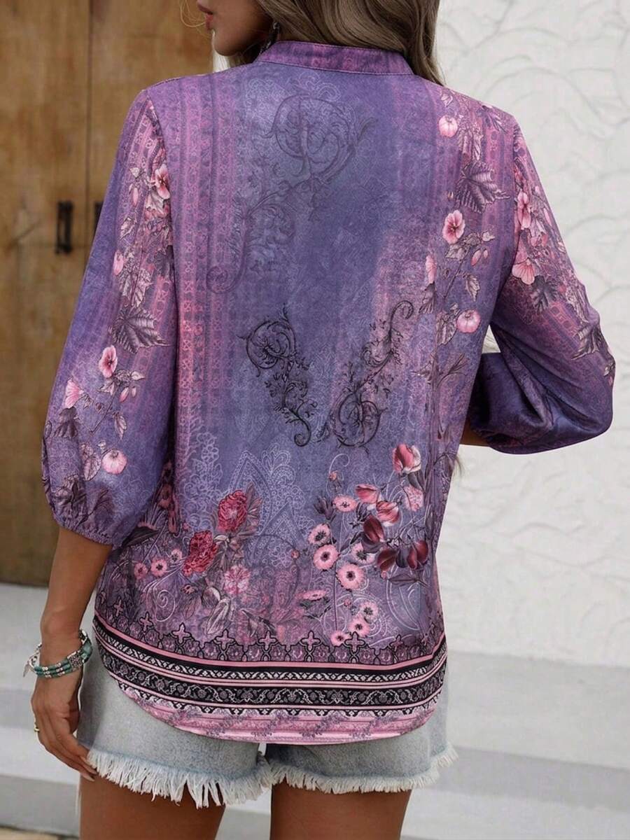 Women Vintage Floral Print Thr - Printed Floral Shirt avaliação e preço