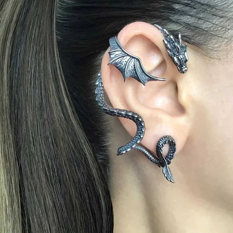 Gothic Dragon Stud Wrap Earrin - Vintage Fashion Ornaments avaliação e preço