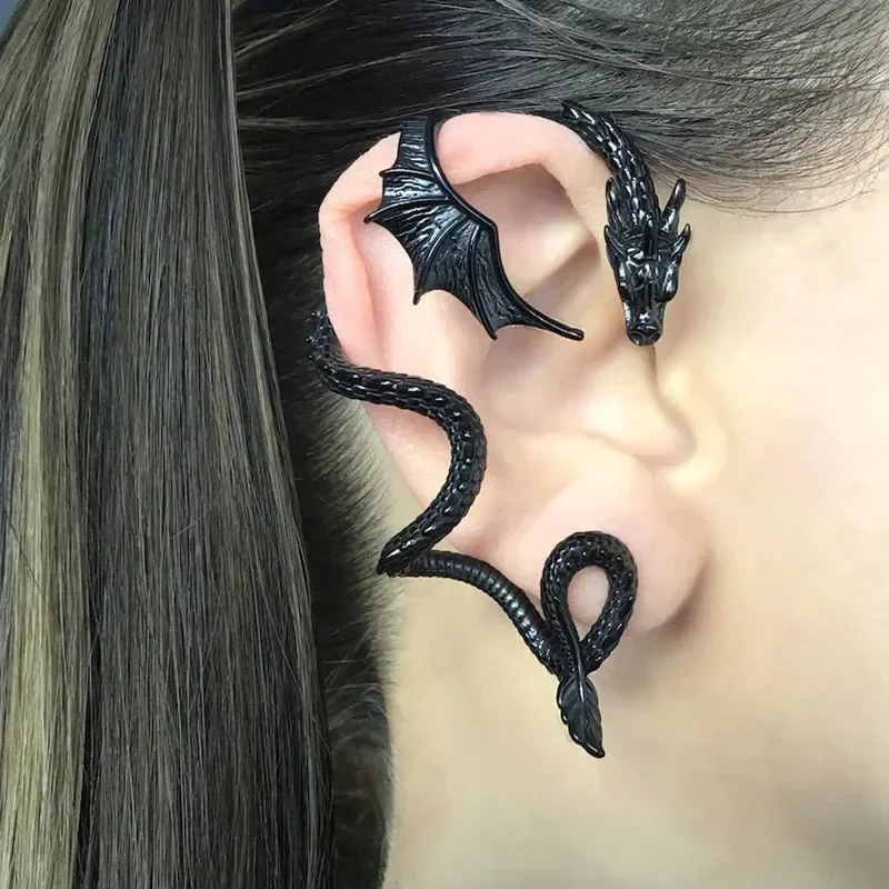 Gothic Dragon Stud Wrap Earrin - Vintage Fashion Ornaments avaliação e preço