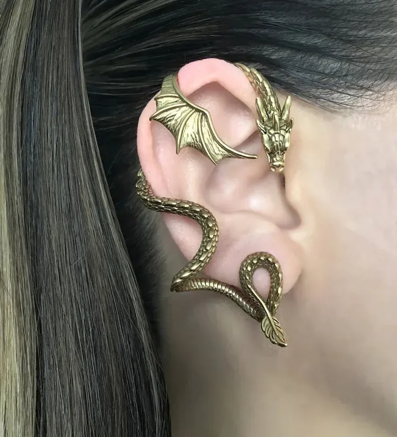 Gothic Dragon Stud Wrap Earrin - Vintage Fashion Ornaments avaliação e preço