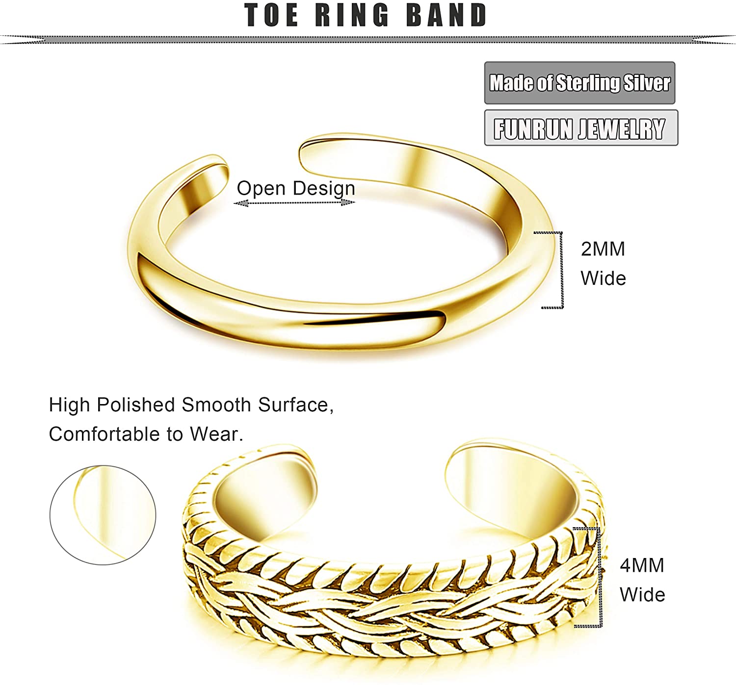 2 PCS Stainless Steel Toe Ring - Vintage Fashion Rings avaliação e preço