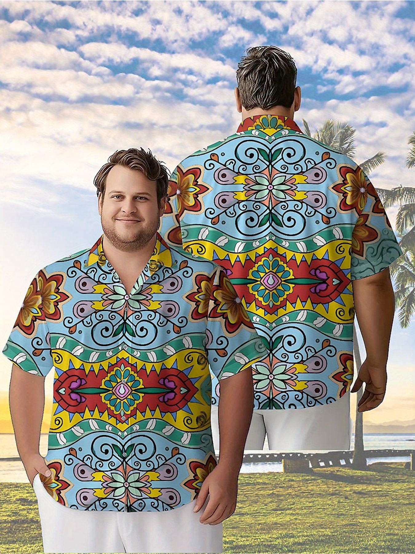 Men's Plus Size Hawaiian Shirt - Printed Floral Shirt avaliação e preço