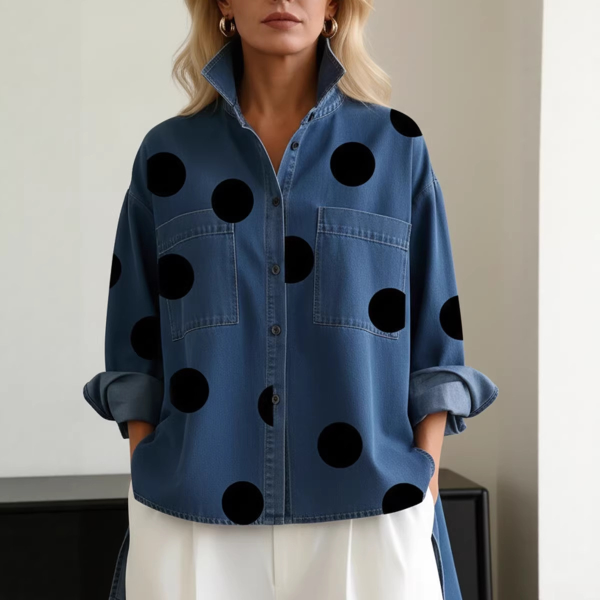 Printed Faux Denim Shirt Stand - Printed Floral Shirt avaliação e preço