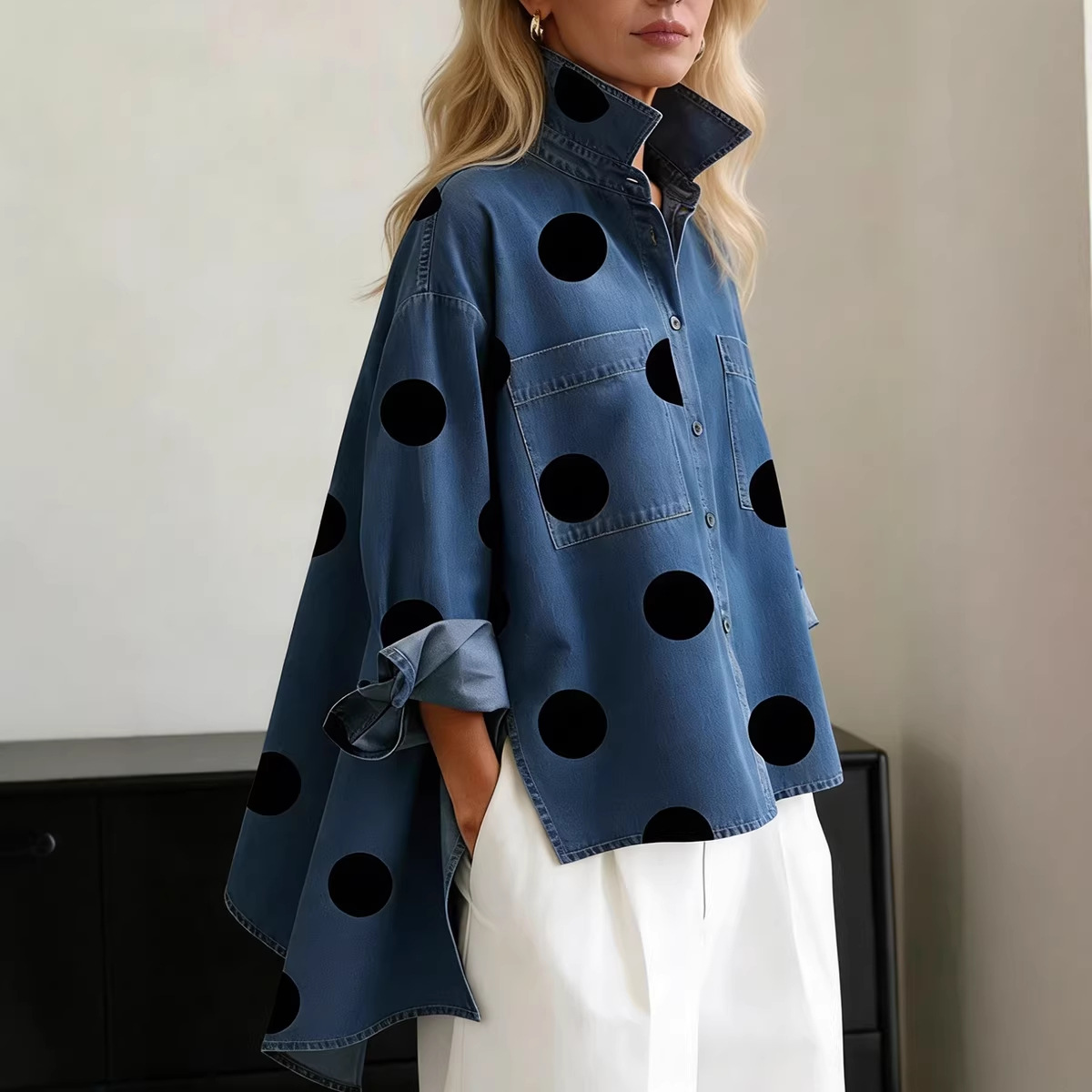 Printed Faux Denim Shirt Stand - Printed Floral Shirt avaliação e preço