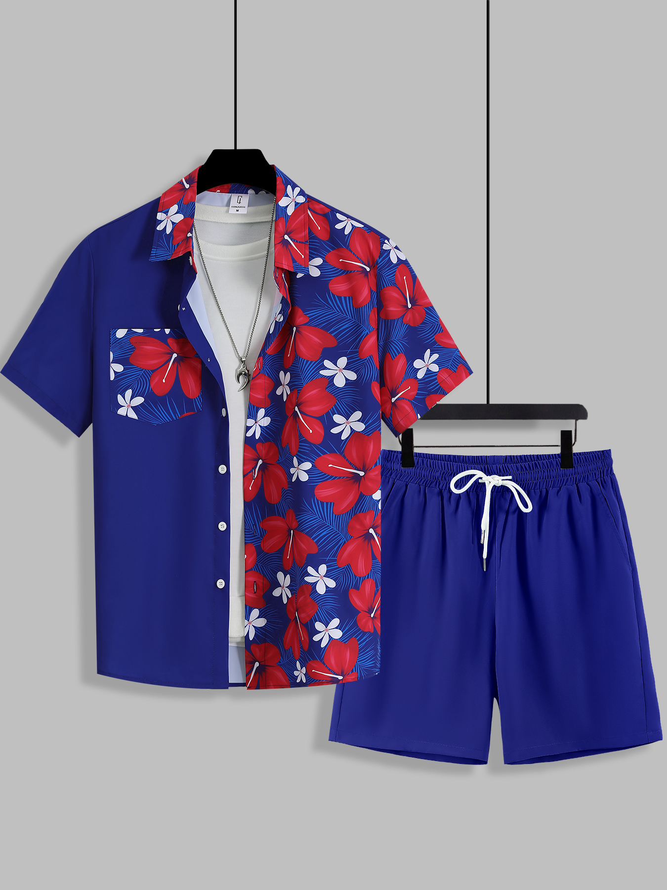 Men's Unique Patchwork Set, Bl - Printed Floral Shirt avaliação e preço