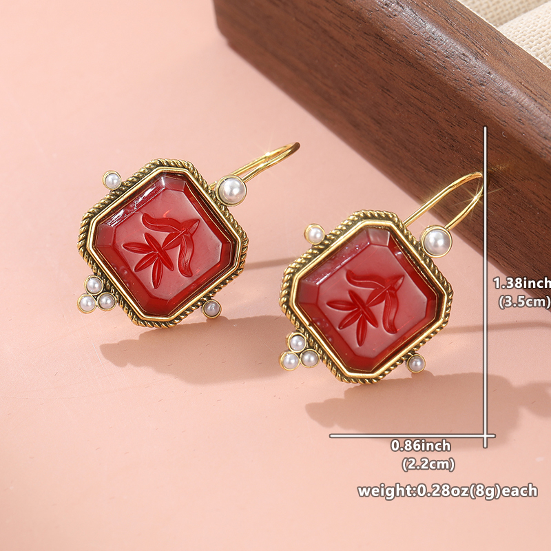 Red Earrings Earrings, Golden  - Vintage Victorian Fashion avaliação e preço