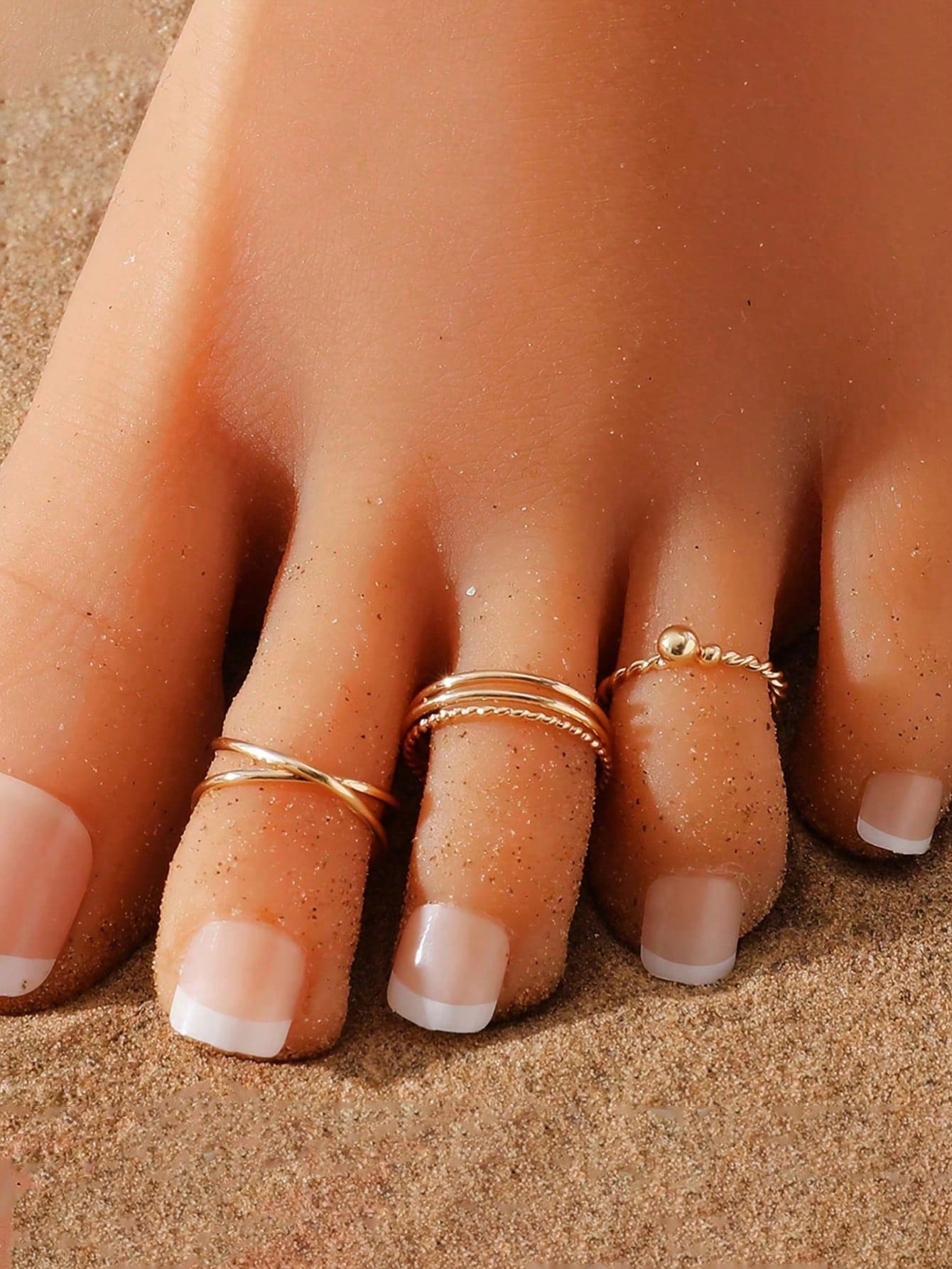 Delicate Golden Toe Rings Set  - Vintage Fashion Rings avaliação e preço