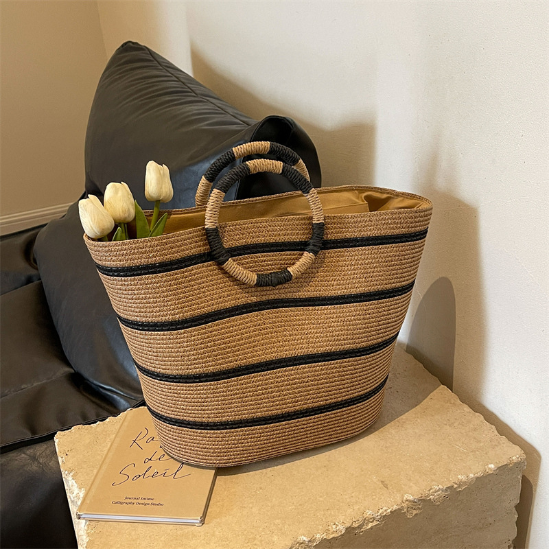 striped Tote grass woven bag s - Vintage Fashion Rings avaliação e preço